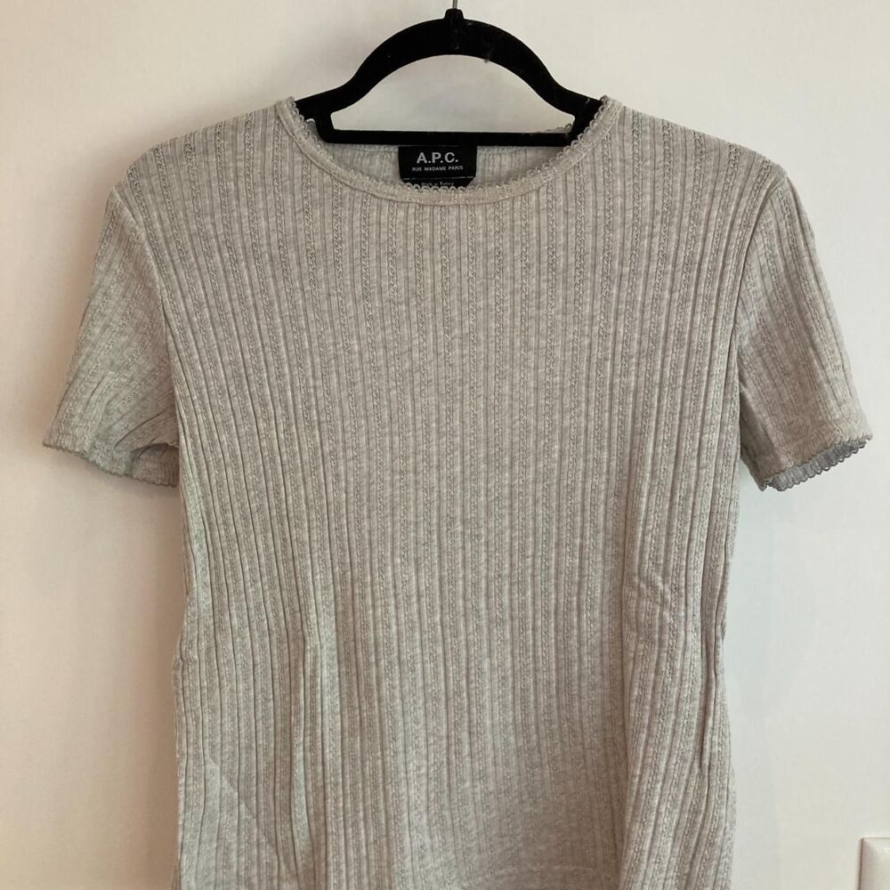 Apc Women's Grey and Cream T-shirt